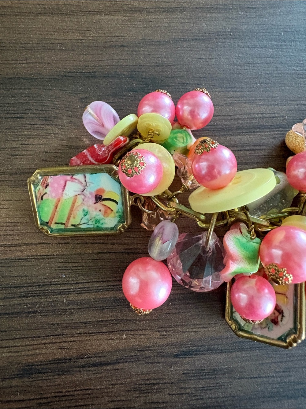 Vintage style Pink & Yellow Christmas charm Bracelet - Picture 9 of 10